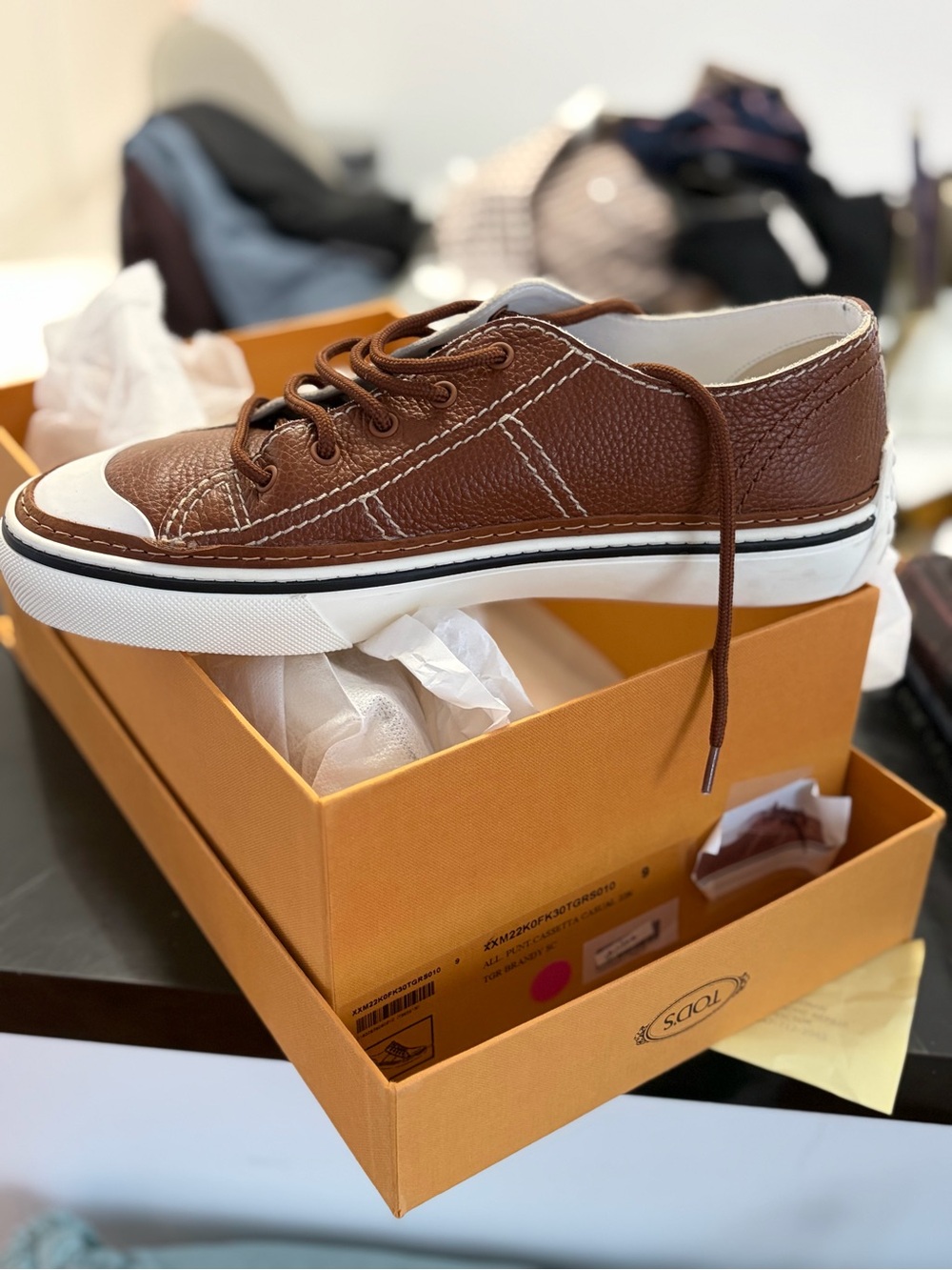 Tod's Brown Leather Low-Top Sneaker with White Trim